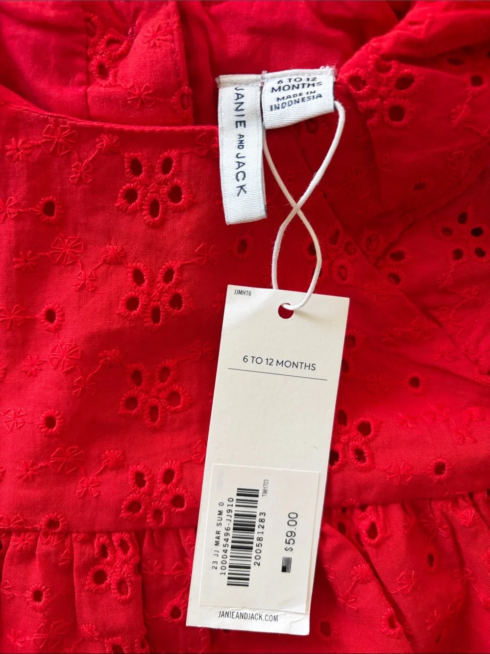 Janie and Jack Red eyelet romper 6-12mo